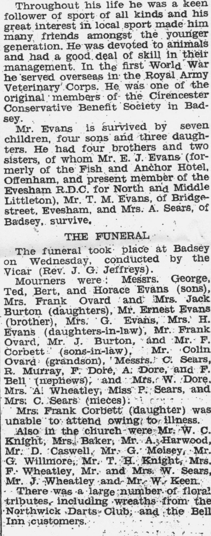 Saturday 8 February 1947 Death of Albert Edward Evans in a car crash